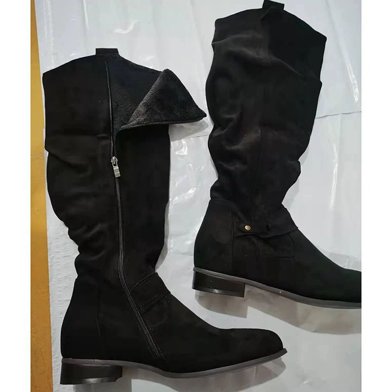 Boots Women Knee High Boots Solid Color Suede Lady Flats Winter Warm Comfortable Female Shoes Point Toe Sexy Zipper Low Heel Tall Boot