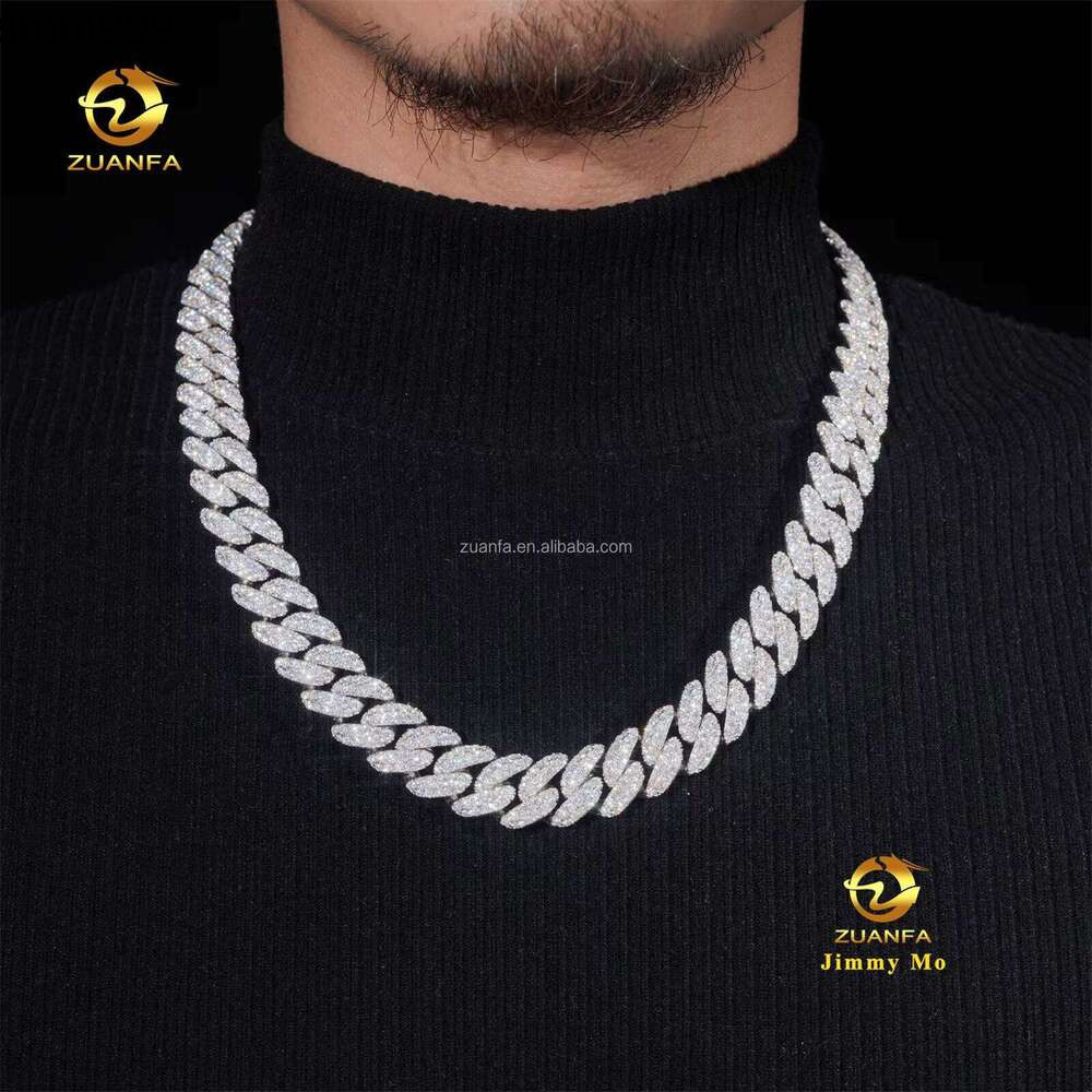 Rapper Jewelry 16Mm Pin Setup GRA Sier Chilled Hip-Hop Moissanite Miami Cuban Chain