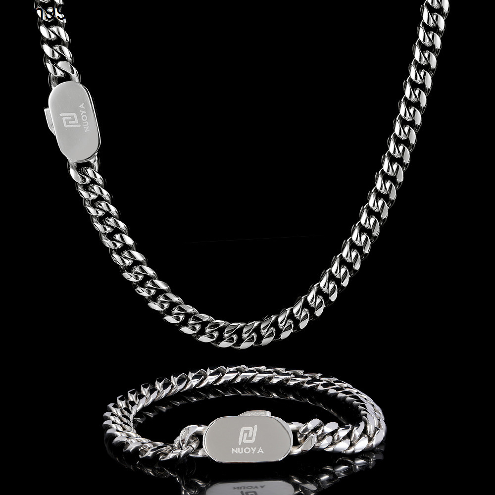 NUOYA 8mm Hip Hop Cuban Link Necklace Jewelry Customizable PVD Plated Stainless Steel Necklace for Men