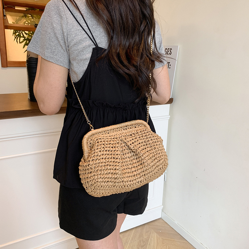 Free shipping designer Summer INS Fashion Woven Bag for Women 2025 Korean Version Trendy Simple Straw Shell Bag High-end Crossbody Bag for Women