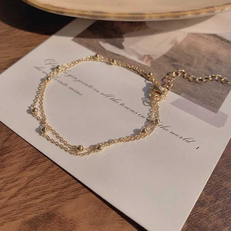 Fashionable 925 Sterling Silver Gold Small Round Bead Bracelet for Womens Retro Double-Layer Bracelet Birthday Jewelry Gift XJ250707