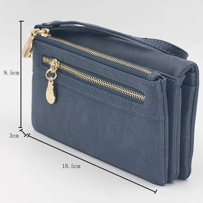 Large Capacity Wens DL Polish Leather Wallet Double Zipper Cluh Wristlet Purse Phe Coin Card Holder Multi-pocket Wallet Y250707
