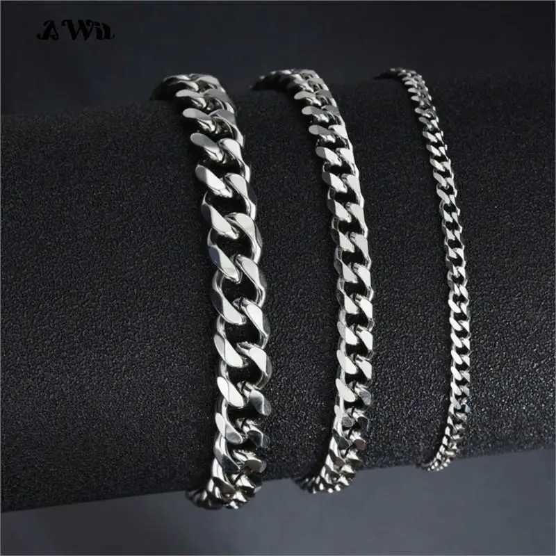 3-11mm Stainless Steel Curb Cuban Link Chain Bracelets for Women Unisex Wrist Jewelry Gifts XJ250707