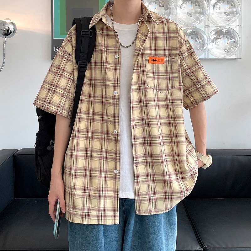 Short Sleeve Designer Short Sleeves Shirt Men High-end Summer Thin Trendy Japanese Style Men's Jacket Design Sense Niche Plaid Shirt