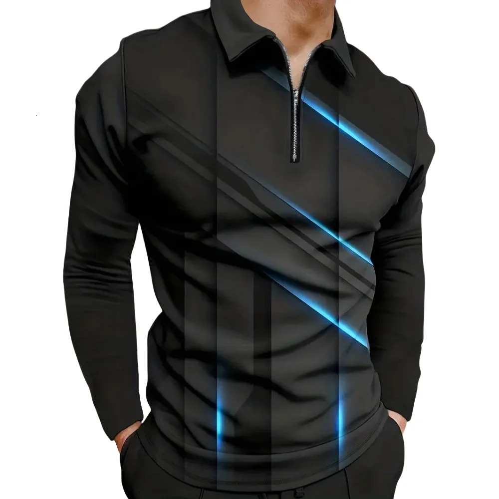 Mens Polo Shirt Cool Stripe Print Casual Sport Lapel Golf Wear Mens T-Shirt Tops Street Harajuku Button Long Sleeve T-Shirts 250703