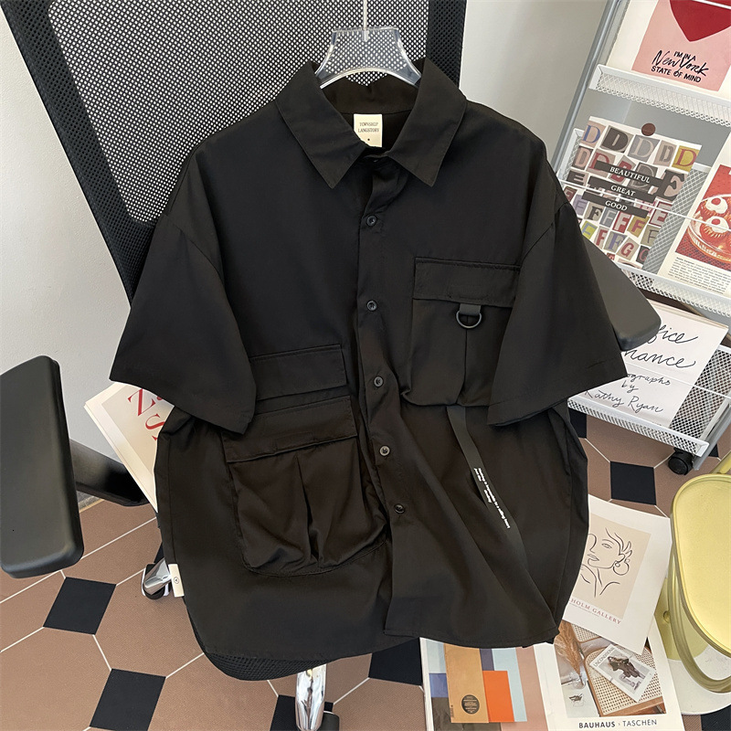 Trendy American Style Functional Workwear Short Sleeve Shirt For Designer Short Sleeves Men Summer BF Loose Casual Turn-down Collar Half Sleeve Fashio