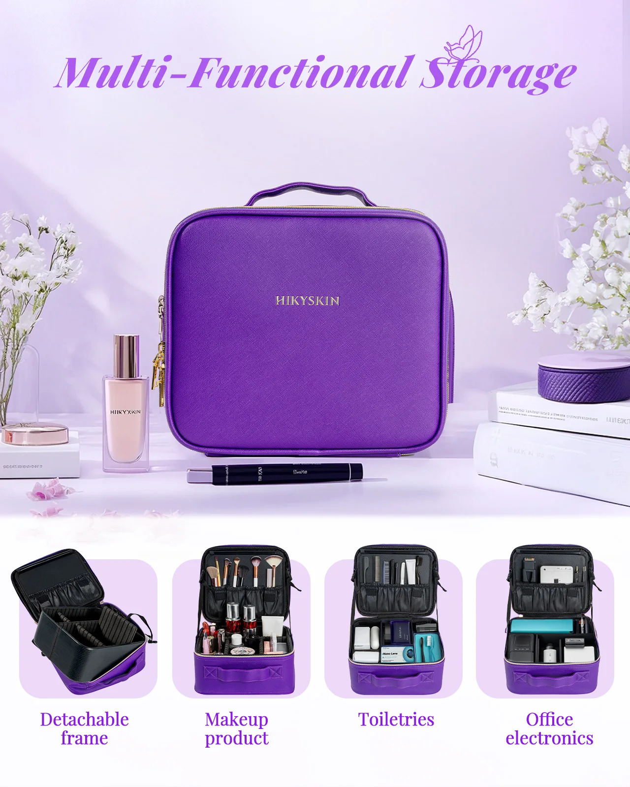 Makeup Bag With Mirror lampTravel Waterproof Necessary Beauty Brush Embroidery Tool Storage Cosmetic Case Portable Makeup Box 250701