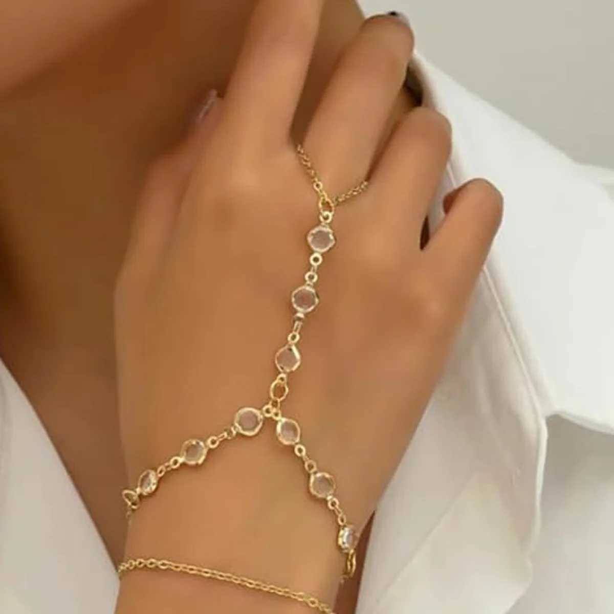 Fashion Multilayer Bracelet Ring Crystal Luxury Finger Bracelet Hot Selling Women Wedding Bridal Jewelry Finger Chain Couple Bracelet XJ250707