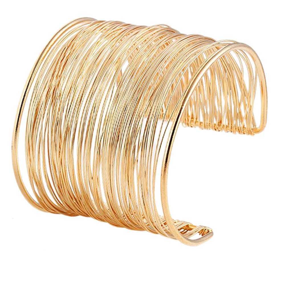 Vintage Hyperbolic Layered Gold Plated Wide Wire Bracelet Cuff Bangle for Women Exaggerated Wrist Wrap Bangle a Hand Jewelry Gift XJ250707