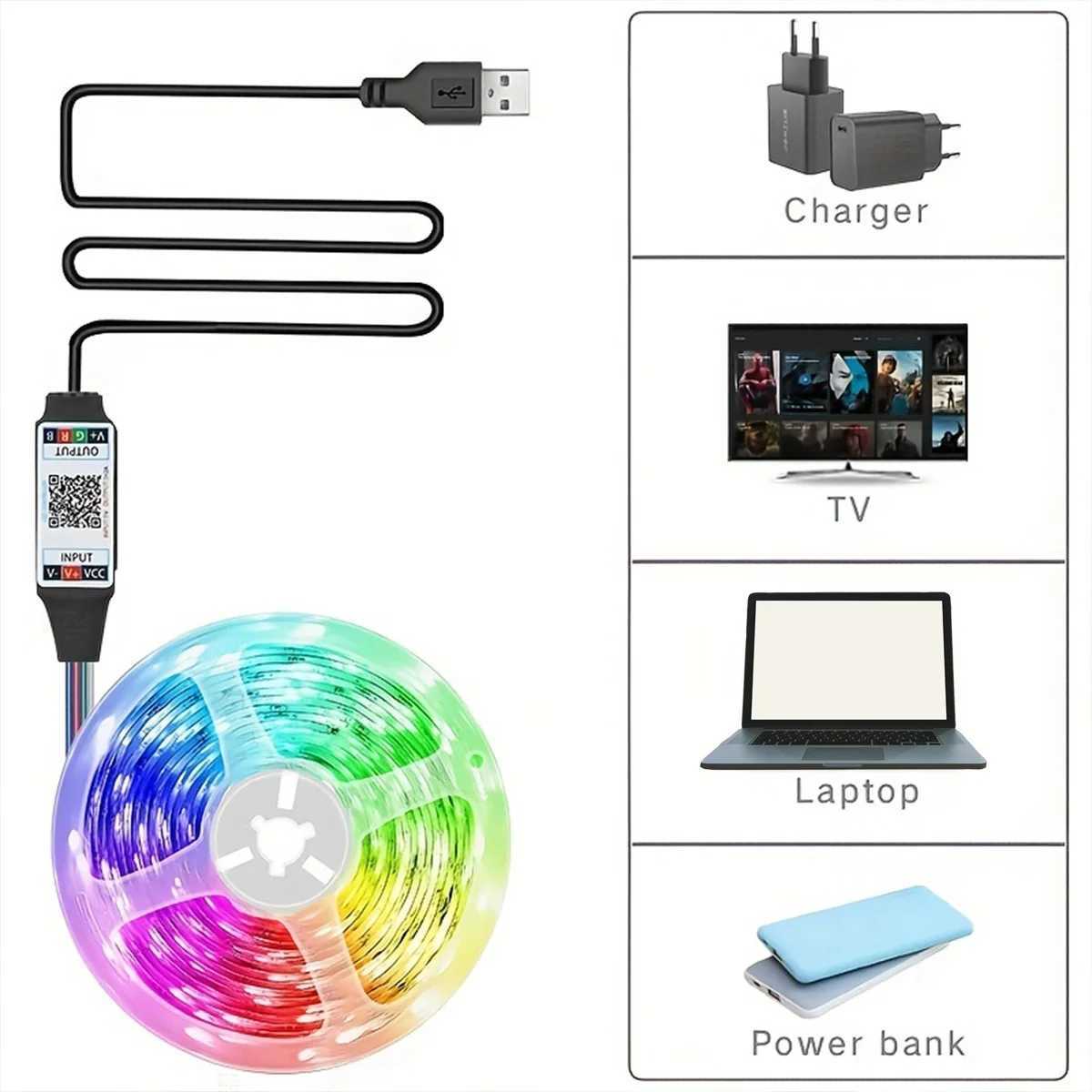 1M/3M/5M Bluetooth App Control 5V LED Light String Computer Desk DIY Backlight 5050 RGB Tape Home Decoration Lights Strip W250701