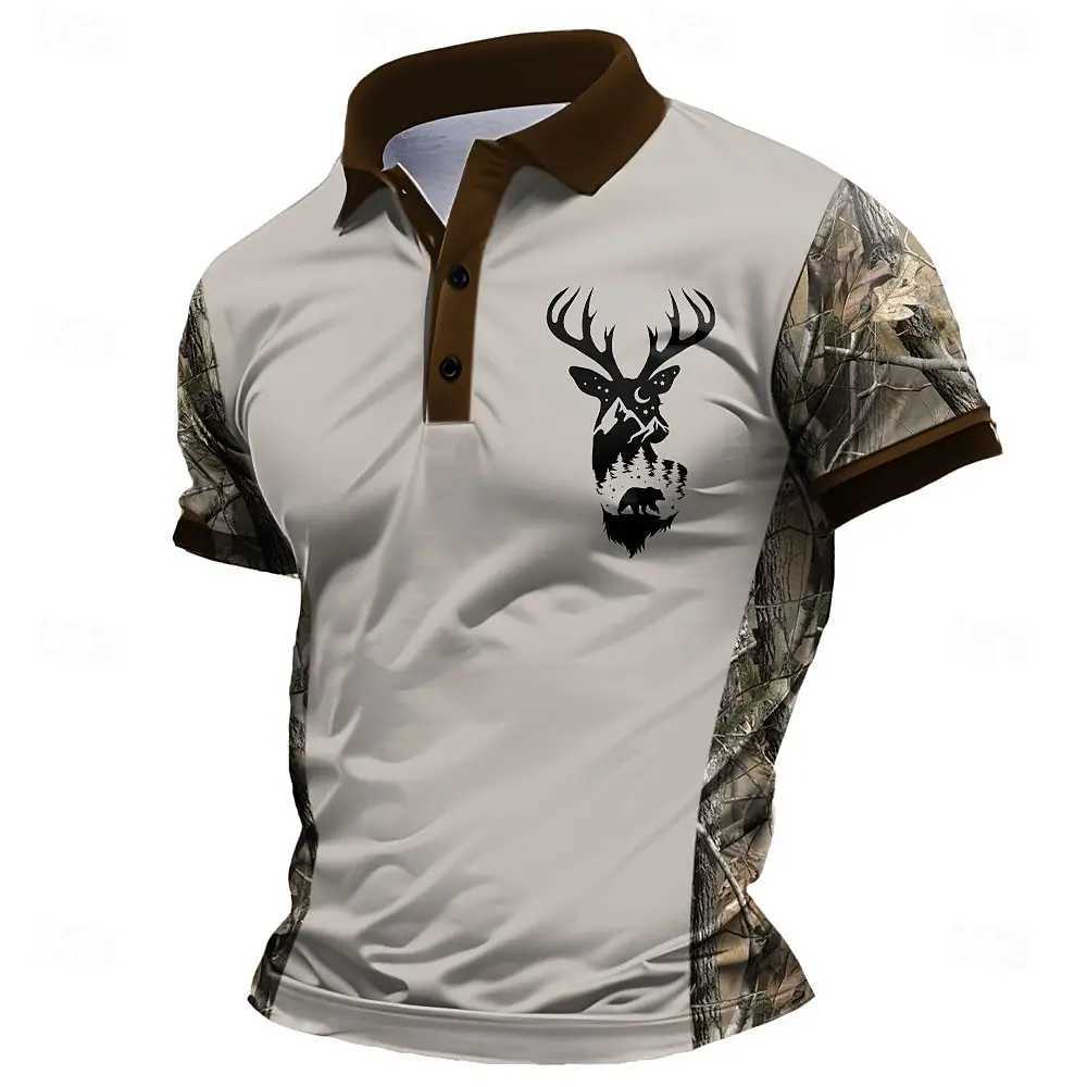 3D Milu Deer Print Half Y2K Short Sleeve Sweatshirts Fashion Stand Collar Loose Mens Tops Casual Pullover Autumn Vintage Clothing Y250707 Y250707