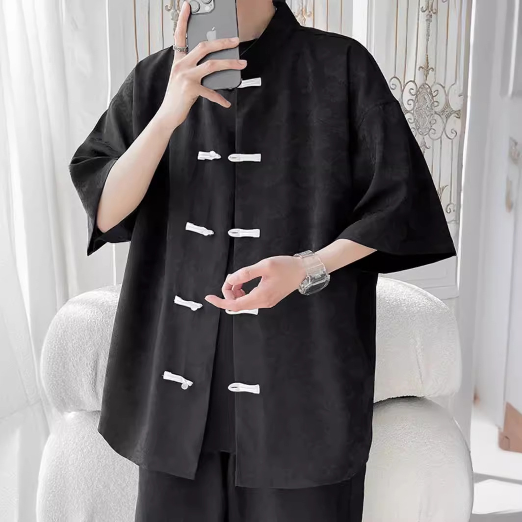 Chinese Style Tang Suit Short Sleeve Shirt Men Designer Short Sleeves Summer Thin Stand Collar Half Sleeve Shirt Versatile Trendy Loose Men's Jac
