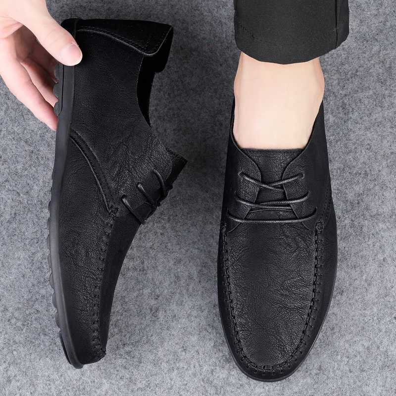 Mens Leather Shoes Soft Soles Four Seasons Plus Size Casual Leather Shoes Fion Trendy Youth Party Versatile Driving Shoes Y250707