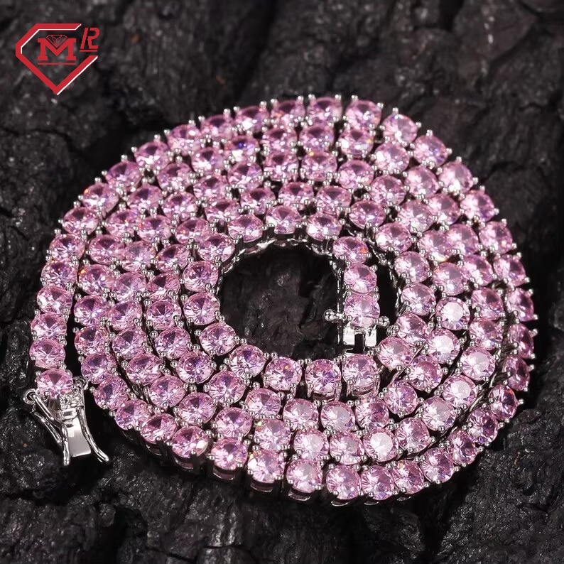 Hiphop Special Tennis Chain Iced Out Men Luxury Necklace Custom Pink VVS Moissanite Tennis Chain