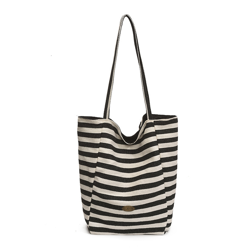 Free shipping designer Striped Canvas Bag for Women Large Capacity 2025 New Summer Versatile College Student Class Bag Simple Casual Tote Bag
