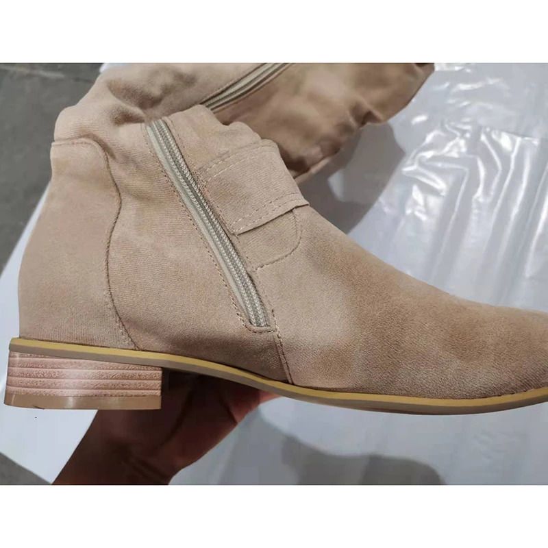 Boots Women Knee High Boots Solid Color Suede Lady Flats Winter Warm Comfortable Female Shoes Point Toe Sexy Zipper Low Heel Tall Boot