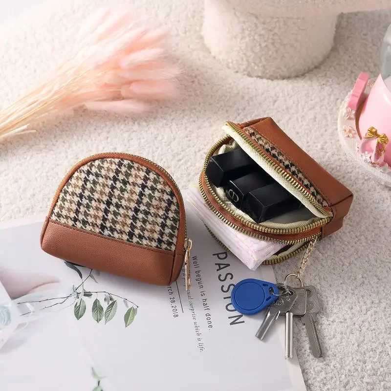 Wens Wallow Gird Coin Purse Double Zipper Small Wallet Portable Key Pouch Travel Card Holder Fi Vintage Coin Bag Y250707