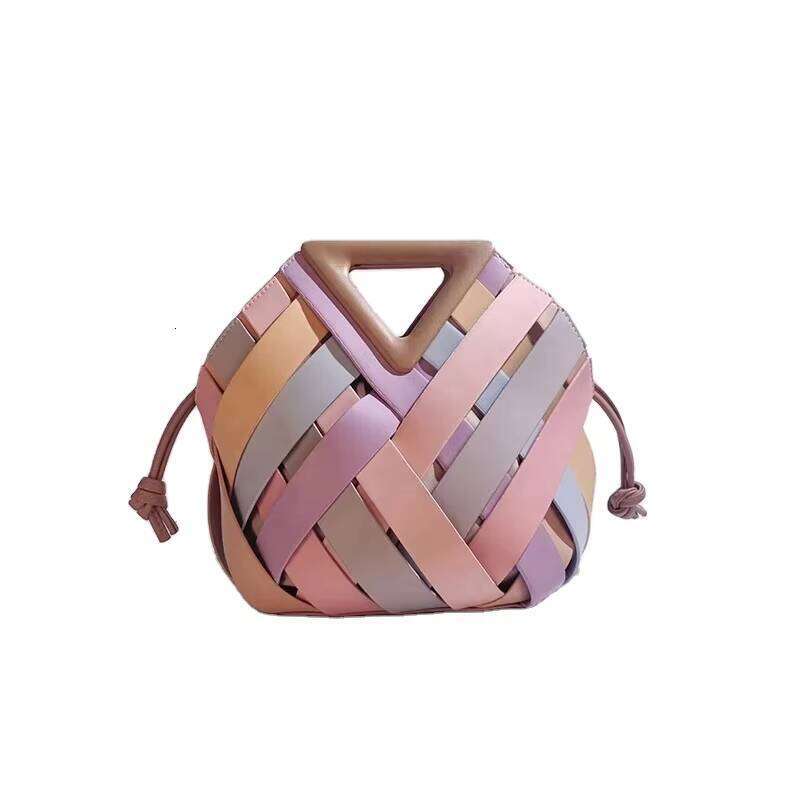 DHgargets Manufacturer Newest Handmade Lady Fashion Triangle Handle Colorful Woven PU Leather Braided Women's Shoulder Bags