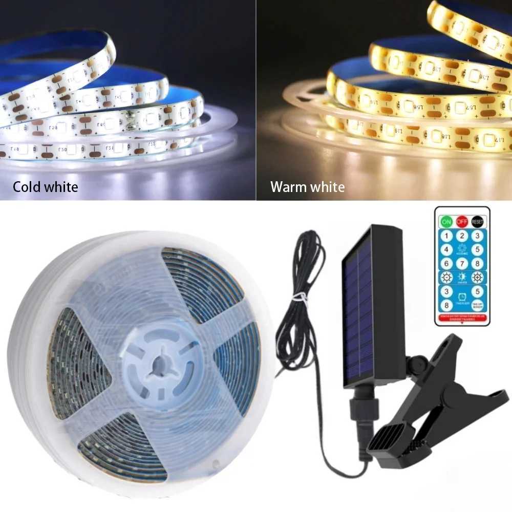 5V Solar LED Strip Light Remote Control 2835 60 LEDs Flexible Tape Lights Waterproof Warm White 0.5m 1m 2m 5m Garden Decoration W250701