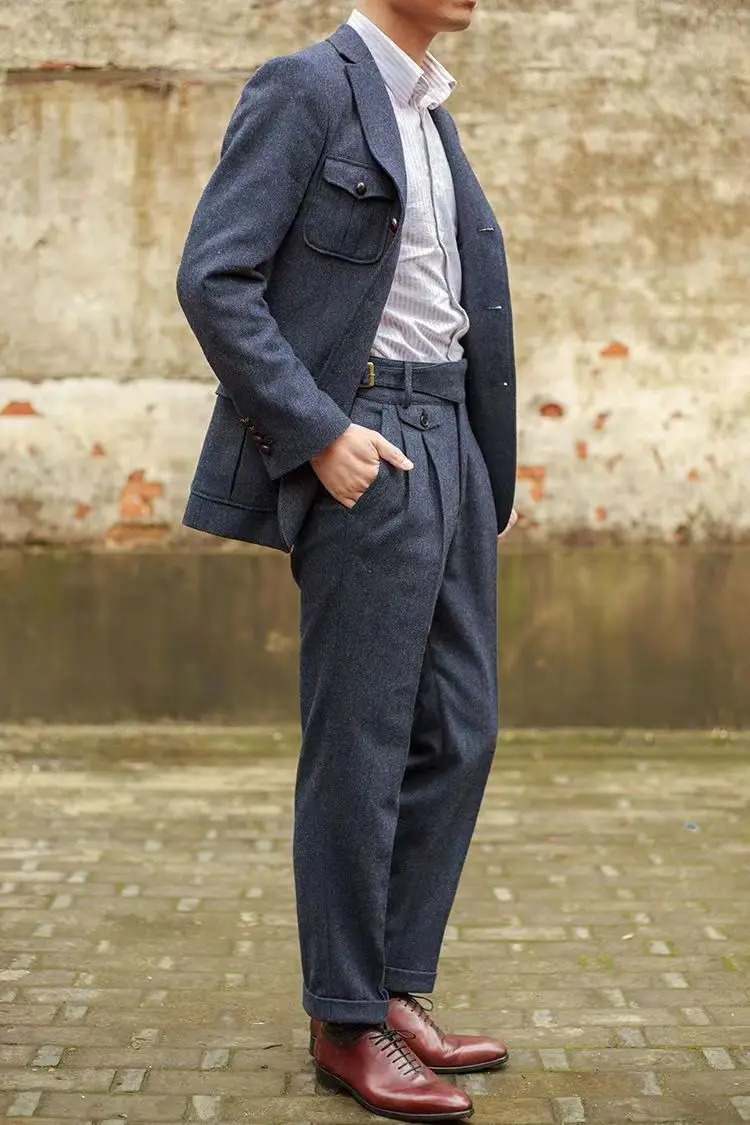 Vintage Gurkha Pants Men England Style High Waist Smart Casual Straight Trousers Autumn Winter Woolen Fashion Naples Suit Pant 250707