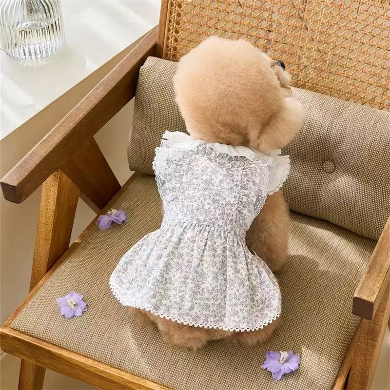 T642 2025 New Spring and Summer Pet Clothes French Floral Dress Cute Small Dog Skirt Princess Bichon Frise Dog