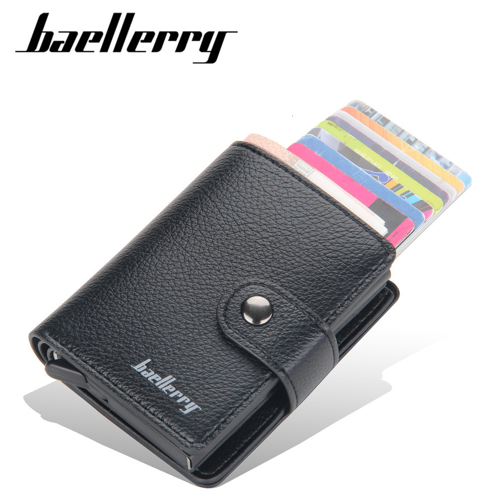 Card Holder Men Lychee Pattern RFID Automatic Pop-up Buckle Wallet Metal Aluminum Box Card Case