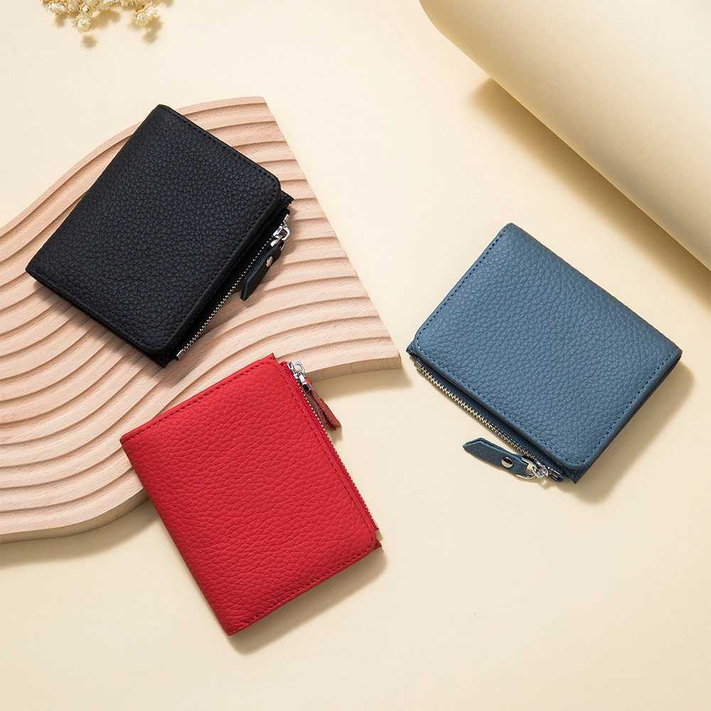 Genuine Leather Men Wen Cute Short Wallet Luxury Solid Zipper Coin Purse RFID Bank Holder Slim Small Money Bag Y250707