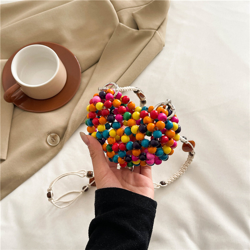 Free shipping designer Summer Dopamine Personality Decorative Beaded Mini Crossbody Bag Small Bag 2025 New Niche Mini Heart Bag
