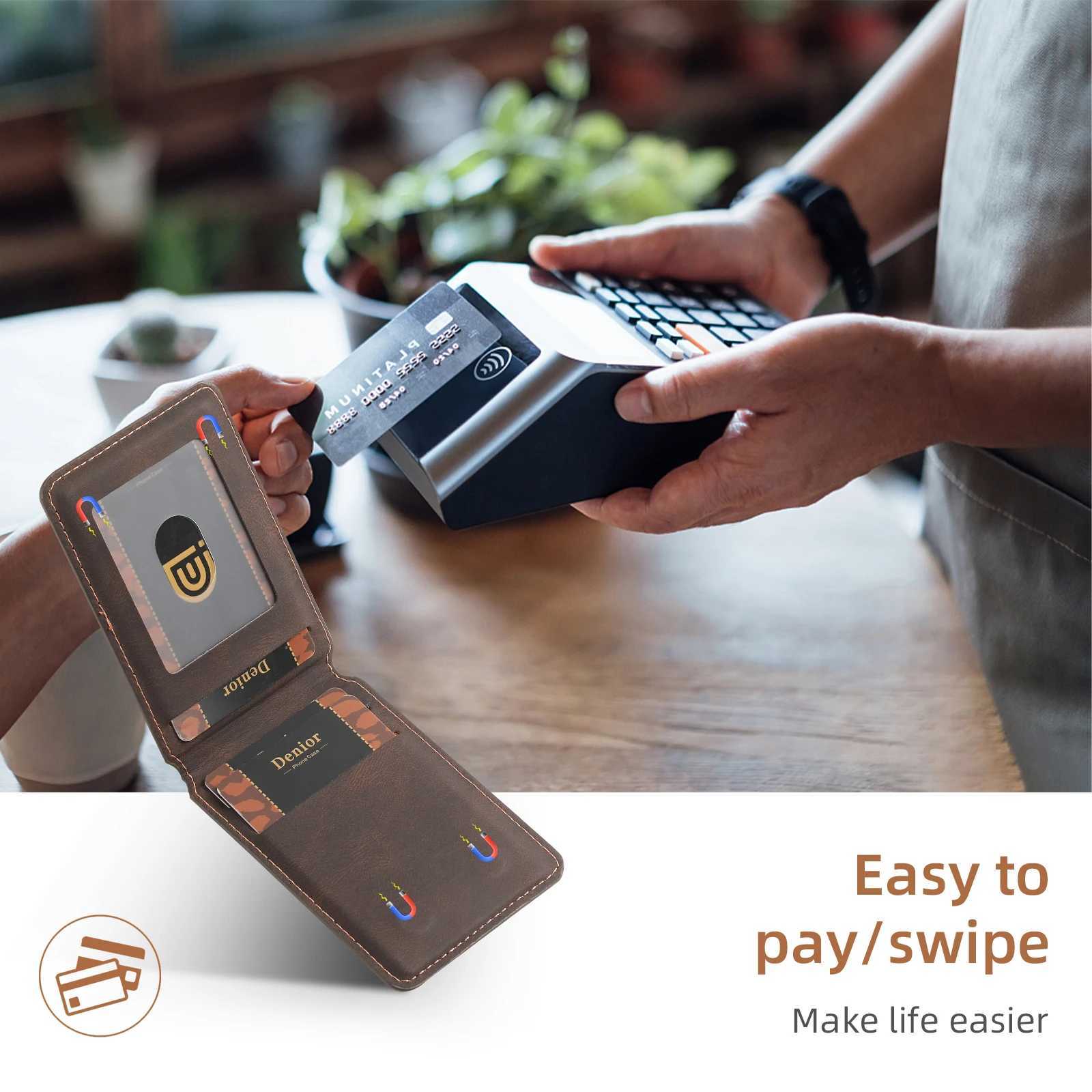 Artificial leather magnetic elastic wallet (4 card slots) with magnetic strap accessories | ID card clip wallet Y250707