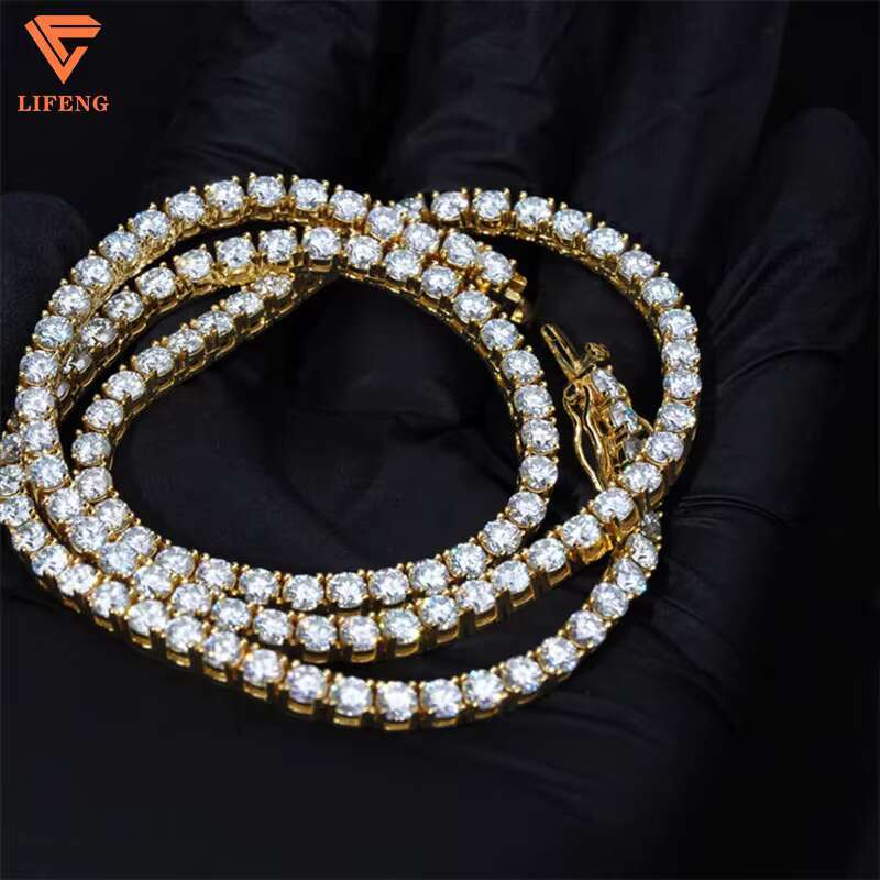 Iced Out Hip Hop Jewelry 3mm 4mm 5mm 6mm VVS Moissanite Tennis Chain Round Brilliant Cut Diamond 925 Silver Charm Necklace Women
