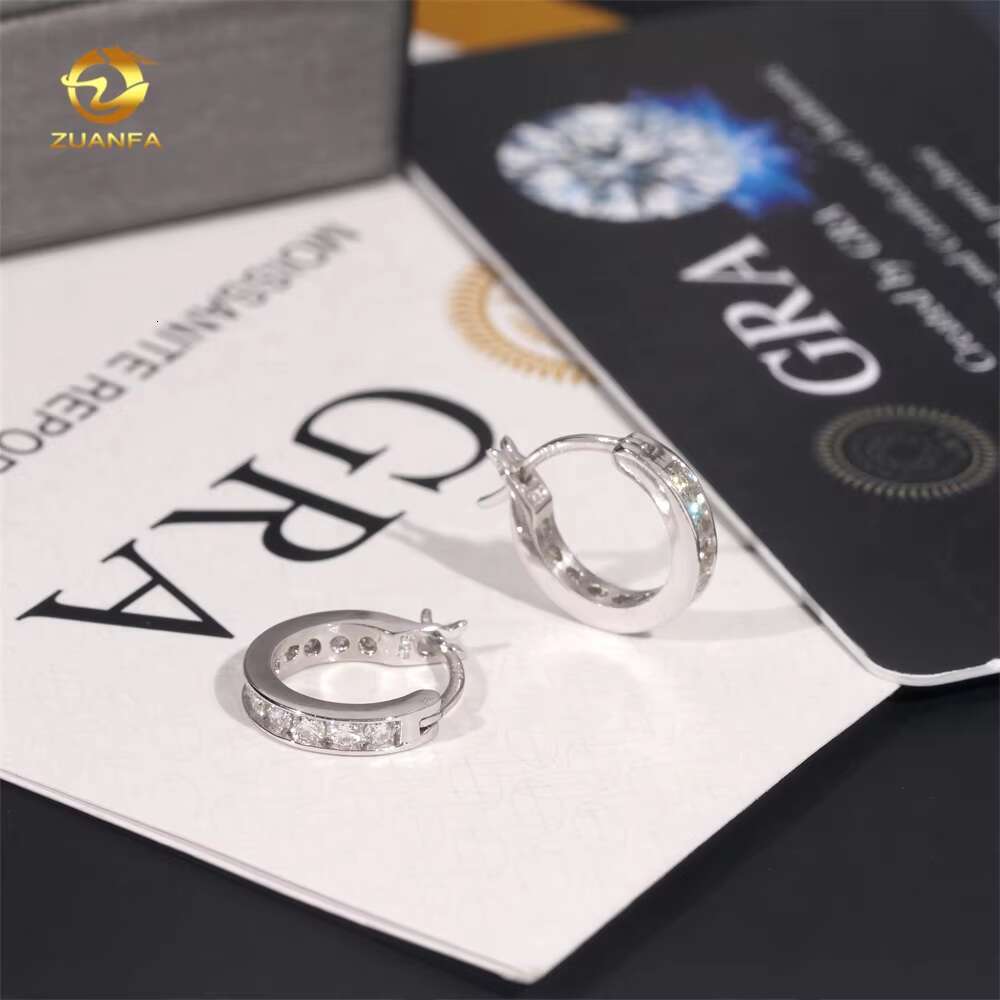 High Quality Low Price 925 Sterling Silver Hip Hop 18k Gold Plated 2mm Moissanite Diamond Hoop Earrings