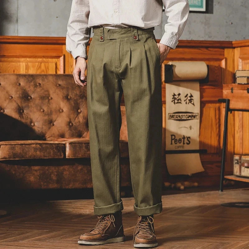 Spring Autumn Vintage Mens Gurkha Pants High-quality American Straight Leg Cargo Trousers 100% Cotton Naples Pant For Male 250707