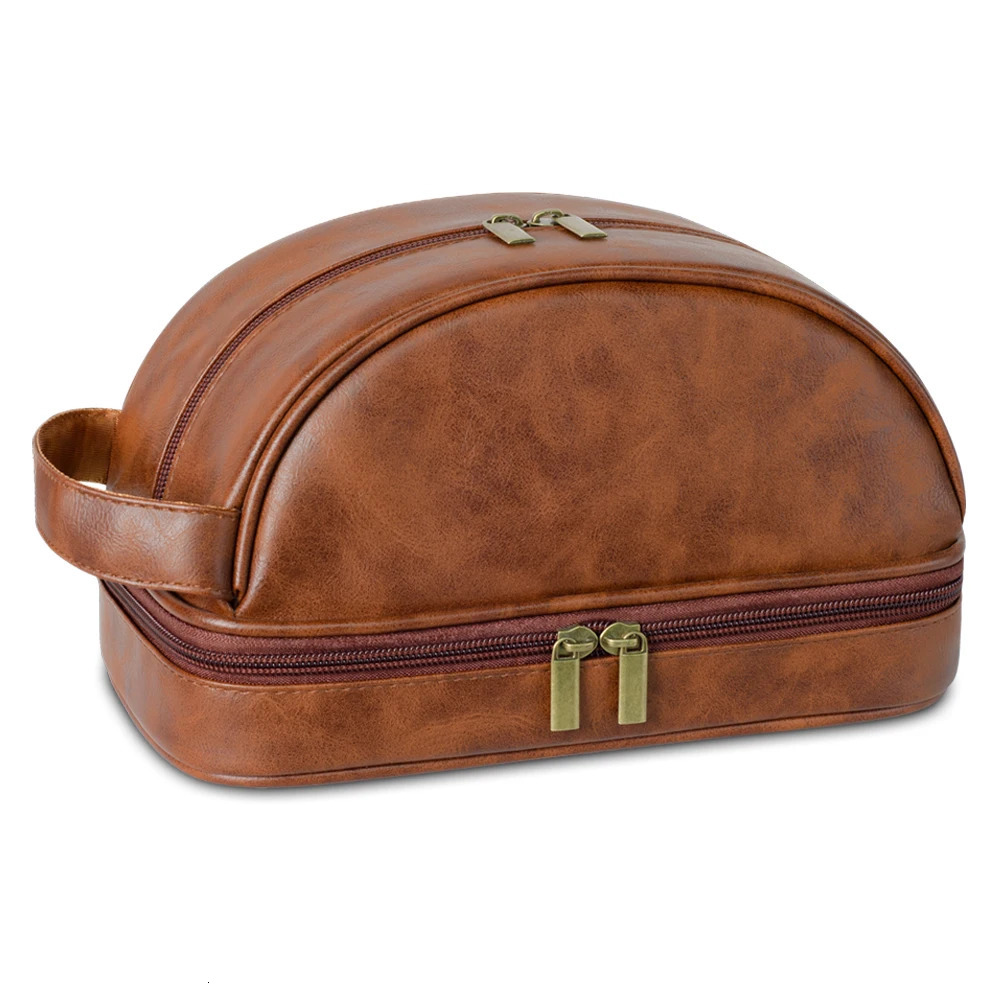Mens leather makeup bag for travel mens high-end sense large capacity storage travel wash bag waterproof toiletry bag 250701