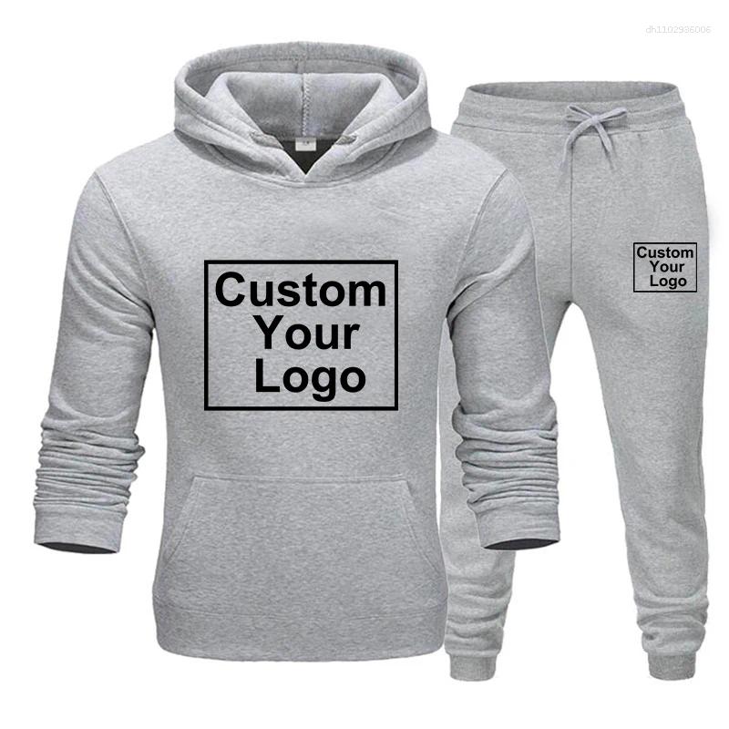 Men's Tracksuits Autumn Casual Tracksuit DIY Hoodies Design Your Logo Set Sweatsuits Jogger Pant Suits Athletic Sports Outfits