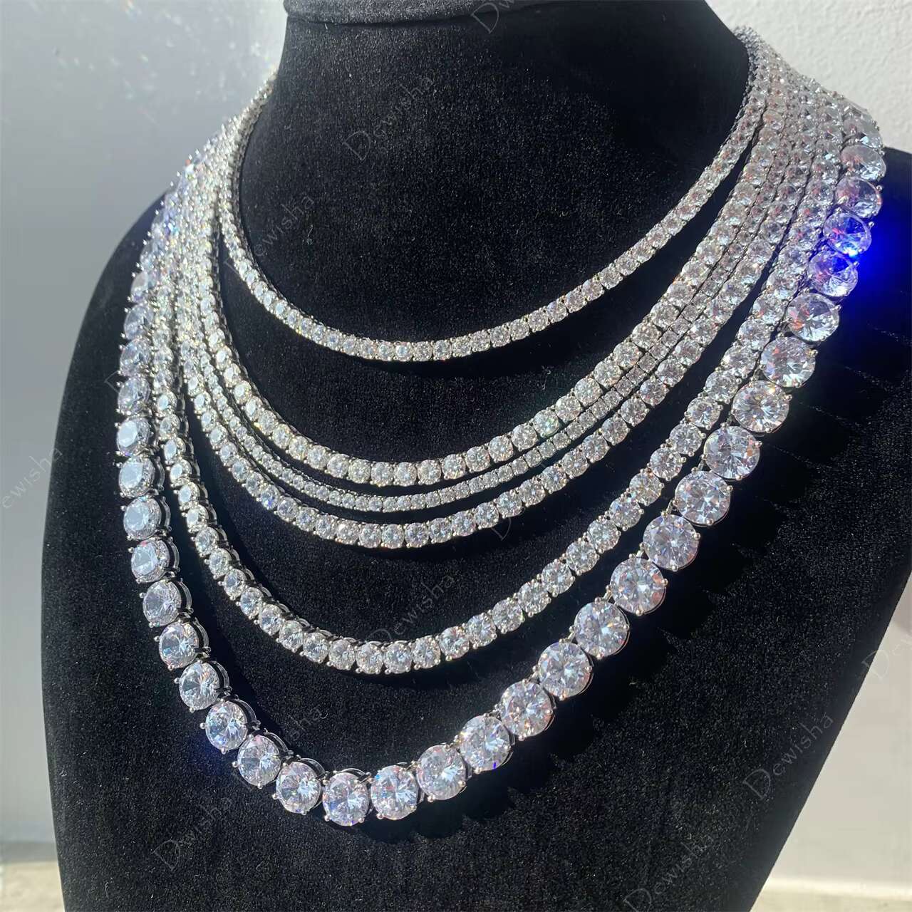 Hip Hop Iced Out VVS 925 Sterling Silver Moissanite Men Women Tennis Chain Necklace and Bracelet