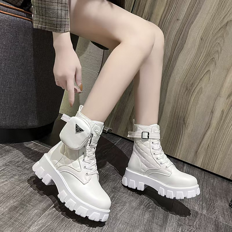 Designer boots Martin platform motorcycle boots brand women's boots runway leather nylon fabric patchwork bag ankle boots fashion new Top quality