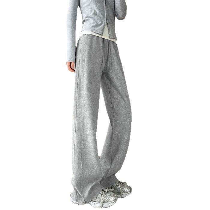 New Draped Straight Narrow Wide-Leg Spring Autumn Thin Gray White Sweatpants Casual American Style Sports Pants For Women B5
