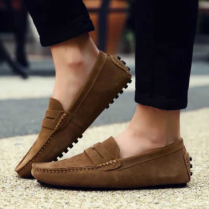 High Quality Suede Men Casual Shoes Non-slip Mens Driving Shoes Slip on Flats Loafers Leather Shoes 10 Size 38-49 Y250707
