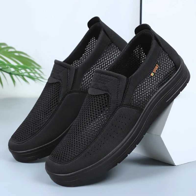 Mens spring new hollowed out mesh casual sports cloth shoes with soft soles dads shoes work breathable mens shoes zapatillas Y250707