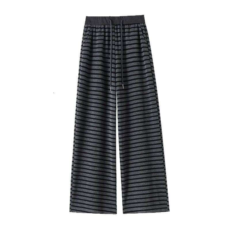 Striped Wide-Leg For Women Spring New Elastic Waist Drawstring Lazy Loose High-Waist Draped Casual Sports Pants B5