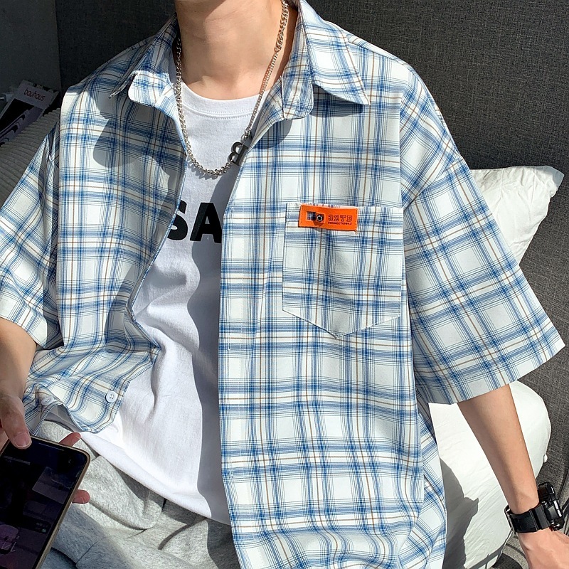 Short Sleeve Designer Short Sleeves Shirt Men High-end Summer Thin Trendy Japanese Style Men's Jacket Design Sense Niche Plaid Shirt