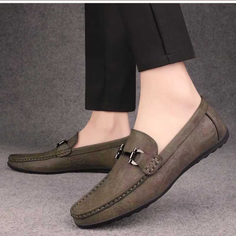 Mens Shoes Large Size Simple Mens Lazy Casual Shoes for Mens Black Light Driving Loafers Mens Shoes Leather Shoes Y250707