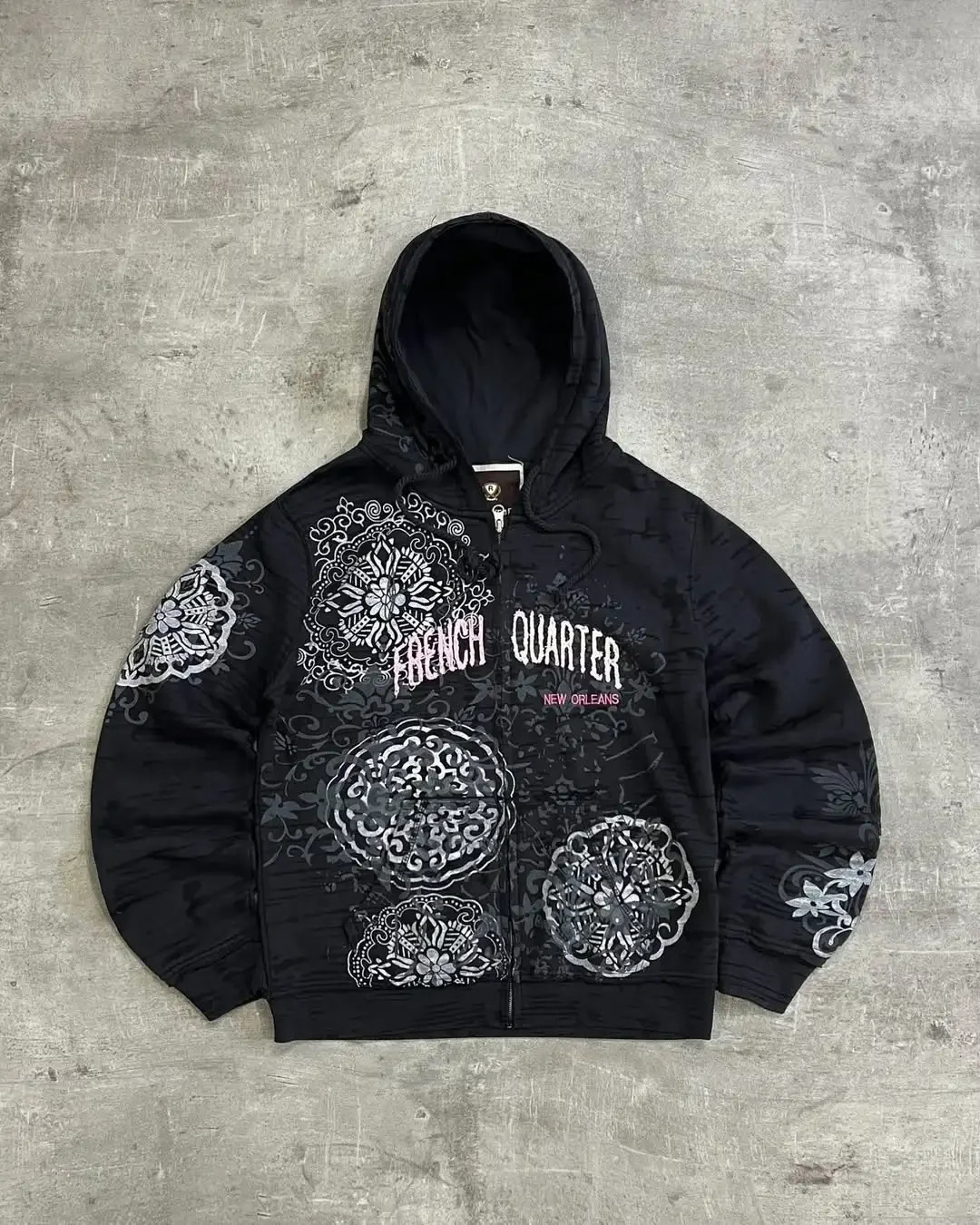 American Y2K Harajuku Gothic Classical Pattern Print Black Hoodie Mens Summer Fashion Street Hip Hop Rap Couple Outfit 250707