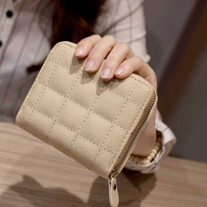 Wens Short Wallets PU Leather Fem Plaid Nubuck Card Holder Wallet Luxury Brand Ladies Small Zipper Wallet with Coin Purse Y250707