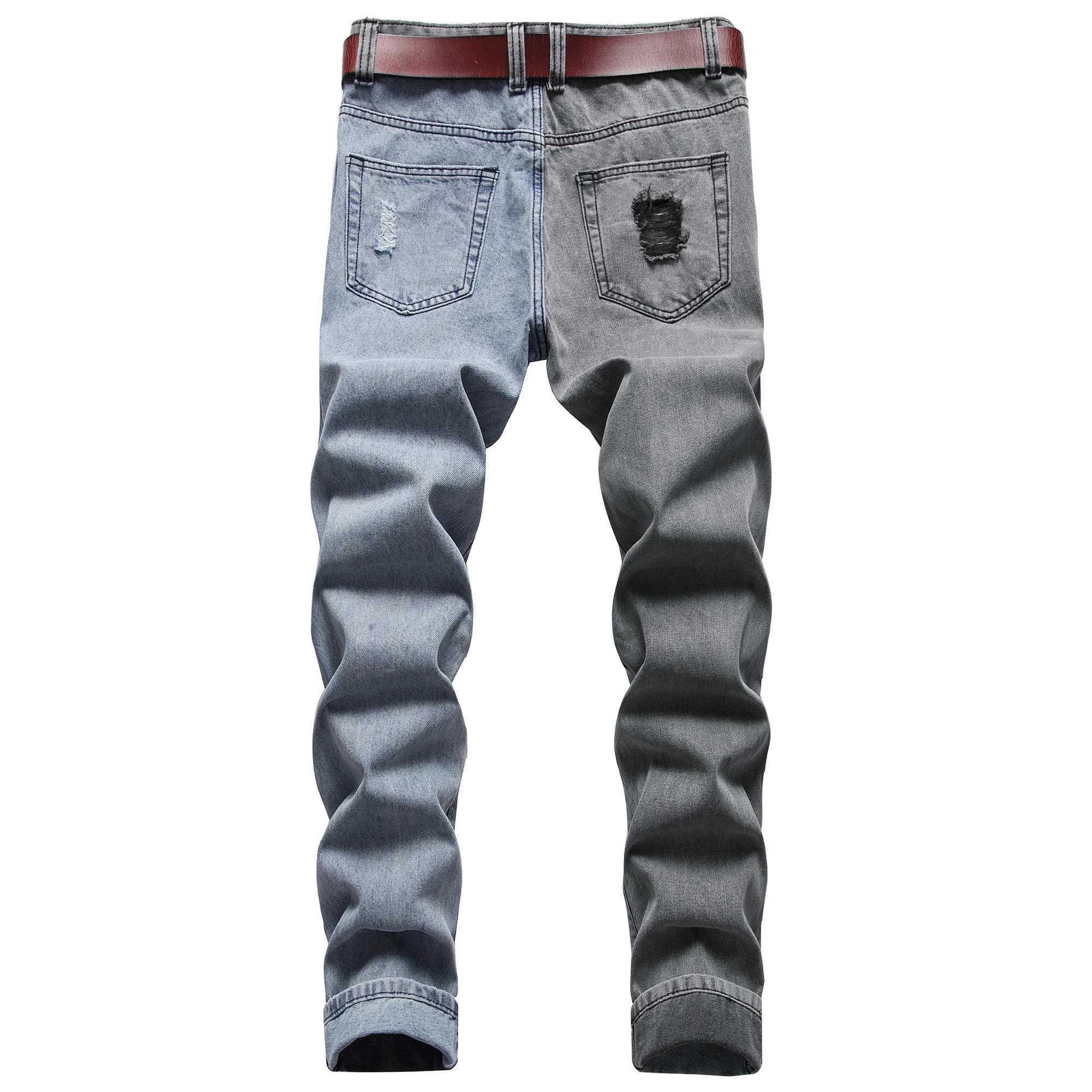 Mens ripped jeans Slim casual two-tone jeans Mens ripped jeans Mens ripped jeans XJ250707
