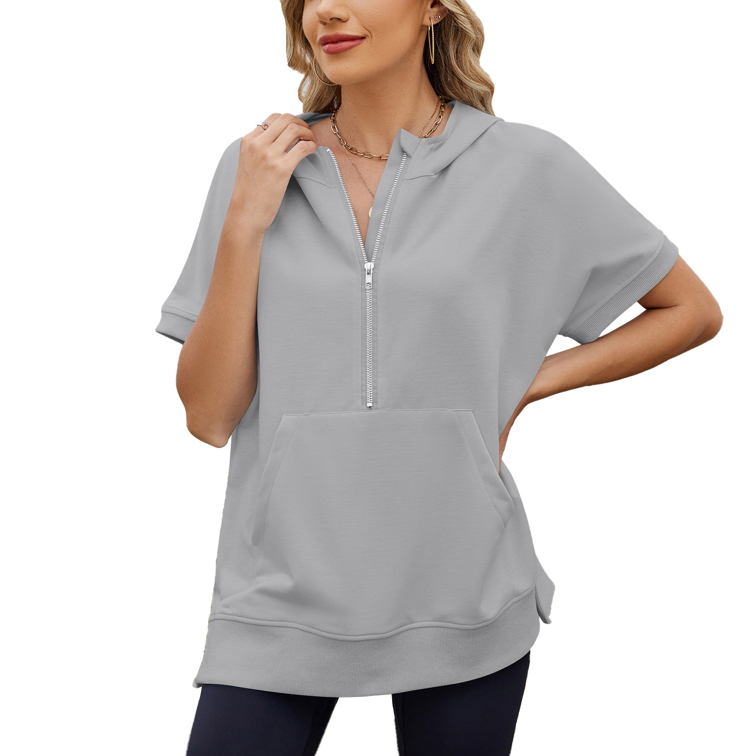 Free Shipping Designer Fashion Trend Versatile Women's Plus Size European and American Cross-Border Trade 2025 Spring Summer Hooded Loose Short S