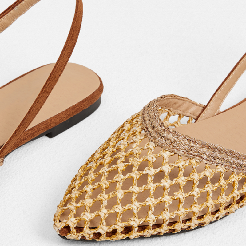 Ladies' flat single shoes, new holiday style, woven hollow-out breathable, backless, shallow mouth, small square head, comfortable and elegant