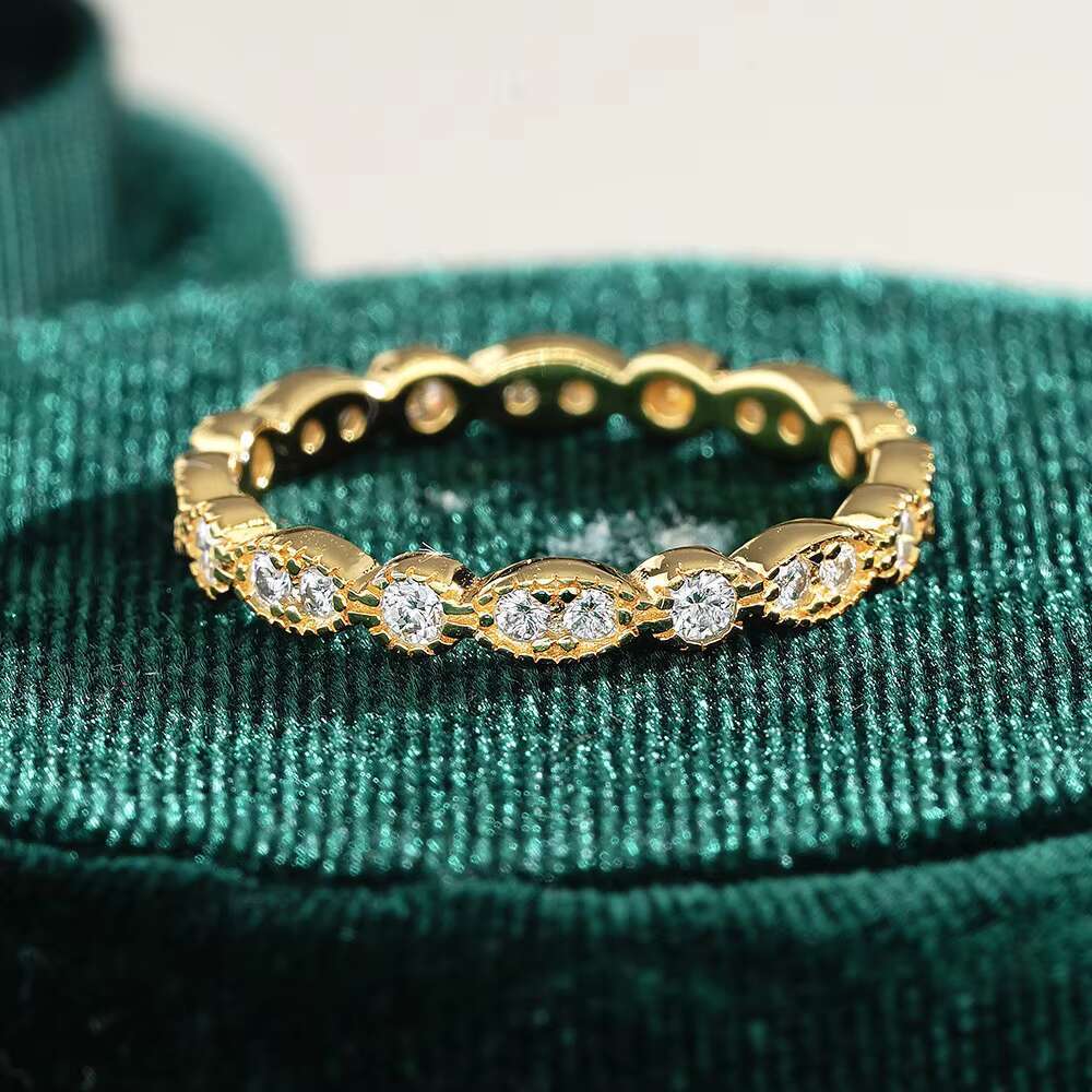 Trendy S925 Sterling Silver Moissanite Diamond Eternity Ring Gold Plated Womens Party Gift Jewelry