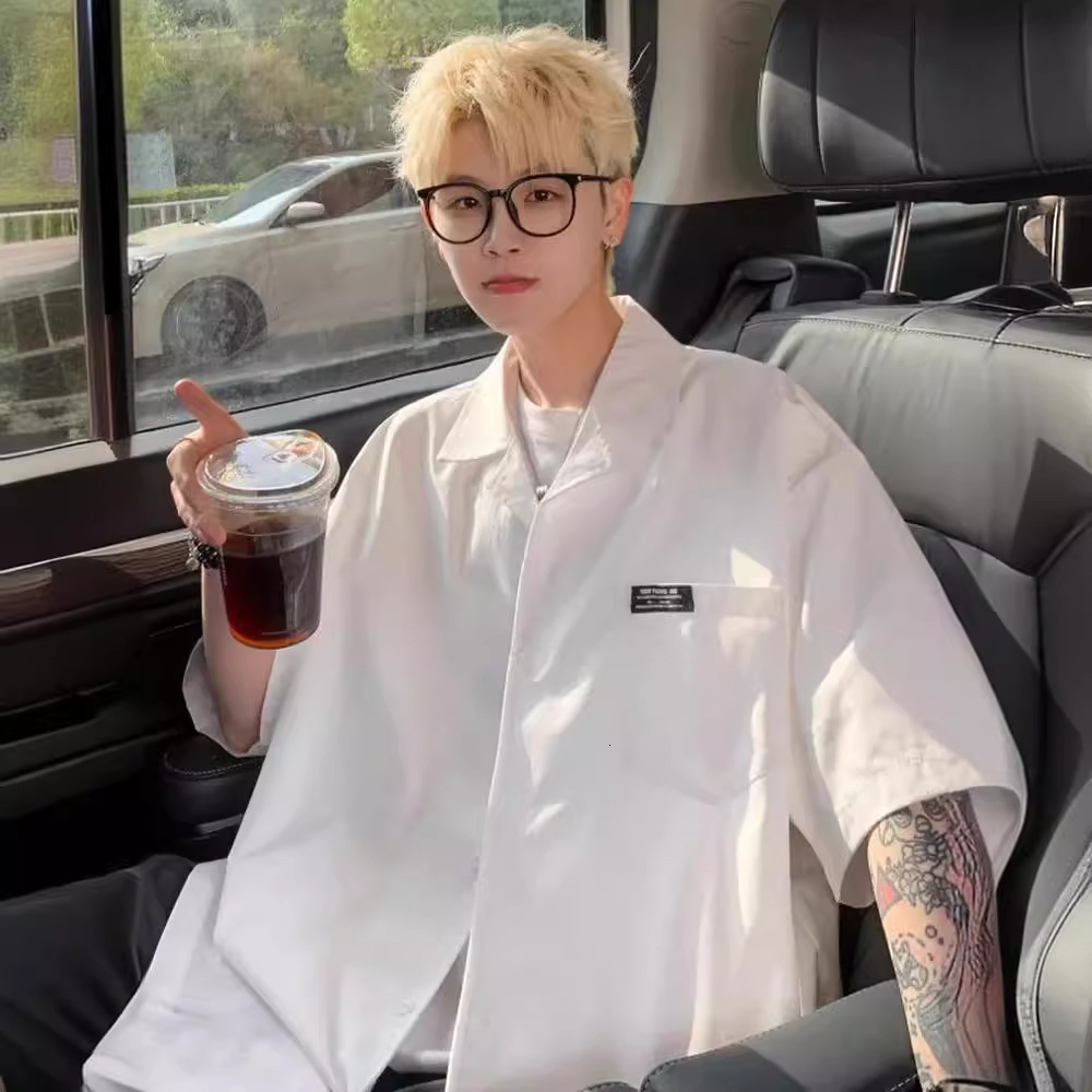 Ice Silk Starry Sky Short Sleeve Shirt For Men Summer Trendy Brand Black Shirt Cool And High-end Sensation Designer Short Sleeves Abstinence Style