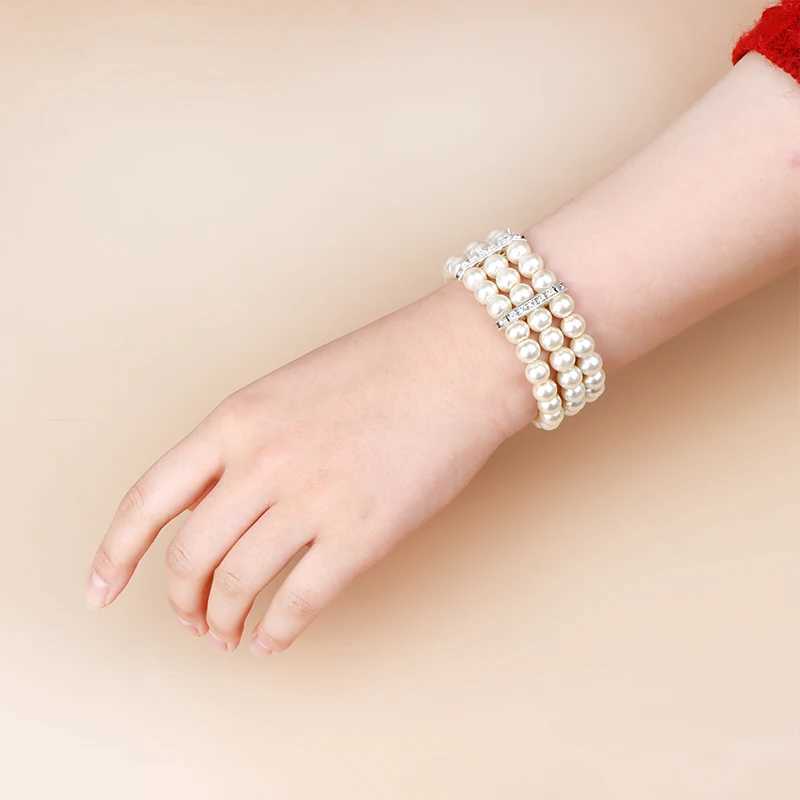 3 Rows Imitation Pearl Glass Bracelet Elasticity Bracelet Simulated Pearl Multilayer Beaded Bangles Women Jewelry XJ250707